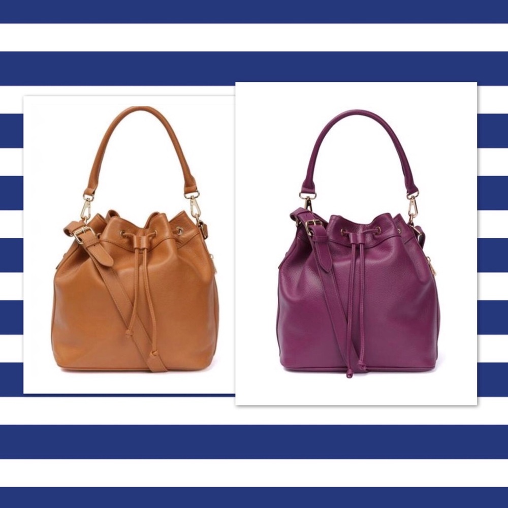 CLAIRE- Ora Delphine Bucket Bags Camel & Dahlia - Picture 4 of 5